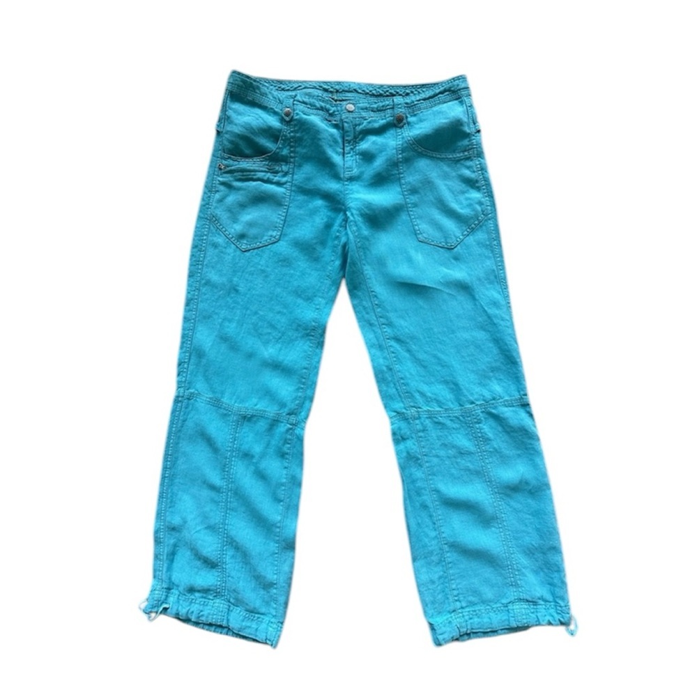 Athleta Blue Linen Wide Leg Parachute Pants sz 14